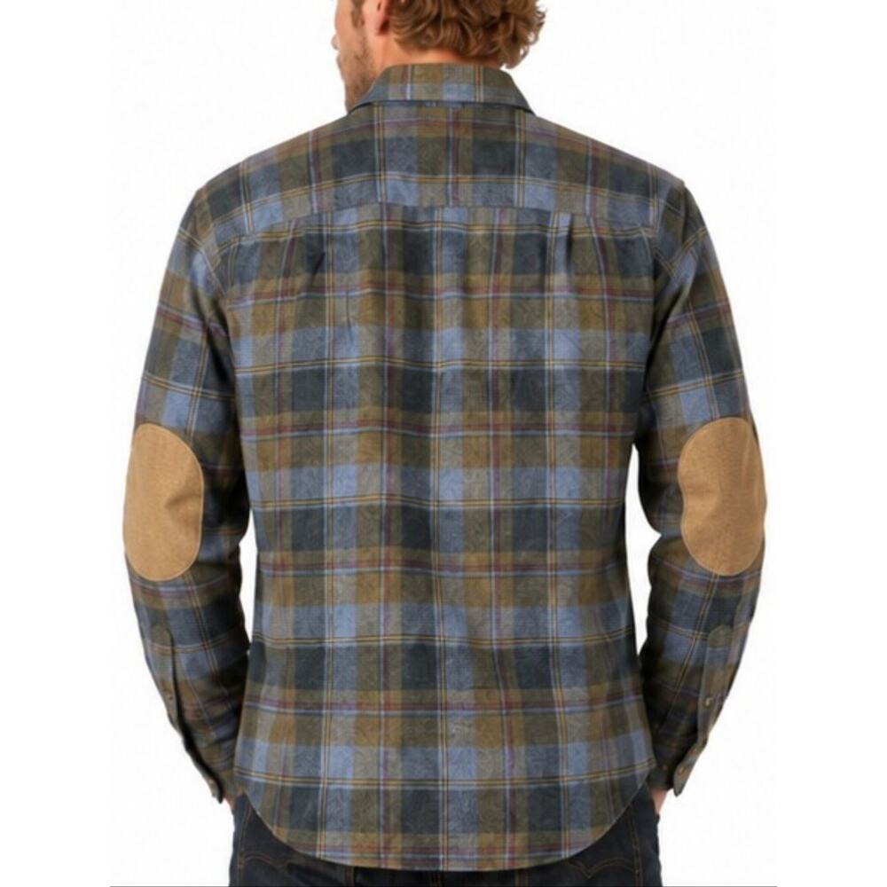 Pendleton Men's M 100% Virgin Wool Plaid Elbow Patch Trail Button Shirt EUC - Picture 2 of 11